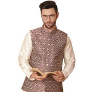 Maple Clothing Men's Nehru Jacket Sleeveless Outerwear Vest Sequins Indian Waistcoat (Maroon, L)