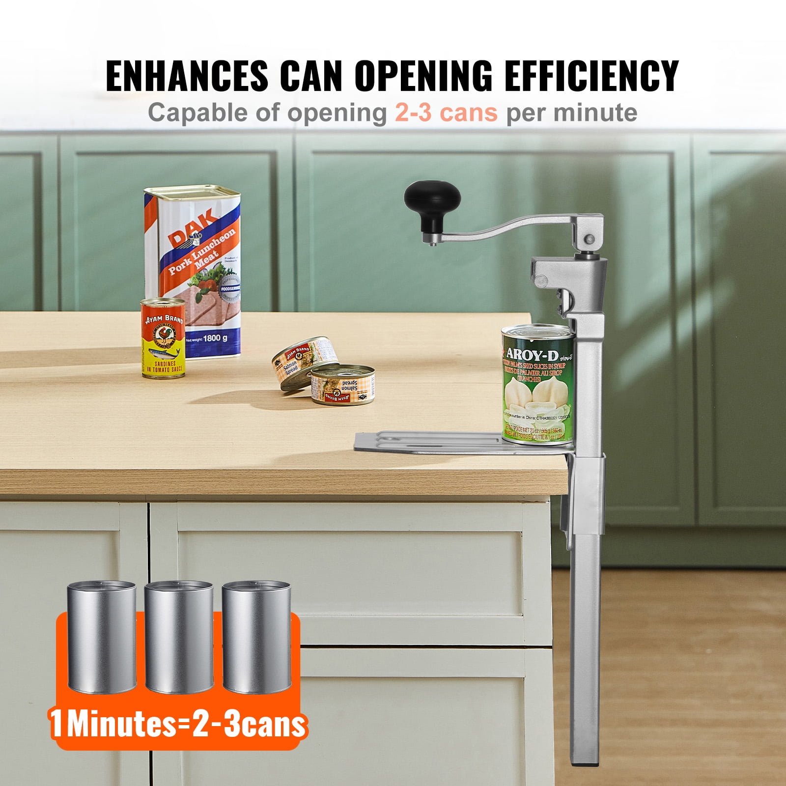 KFFKFF Commercial Manual Can Opener, Durable Tabletop Can Opener for Cans Up to 11.8 Inches Tall, Adjustable Height Design with Screw Mounting, Ideal for Restaurants, Hotels, and Food Stores