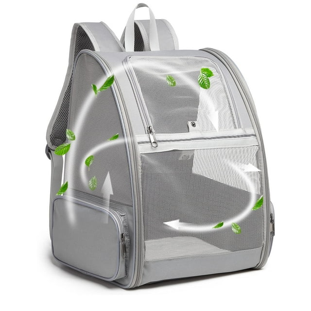 Mochila para mascotas Texsens para gatos pequeños y perros, color gris claro