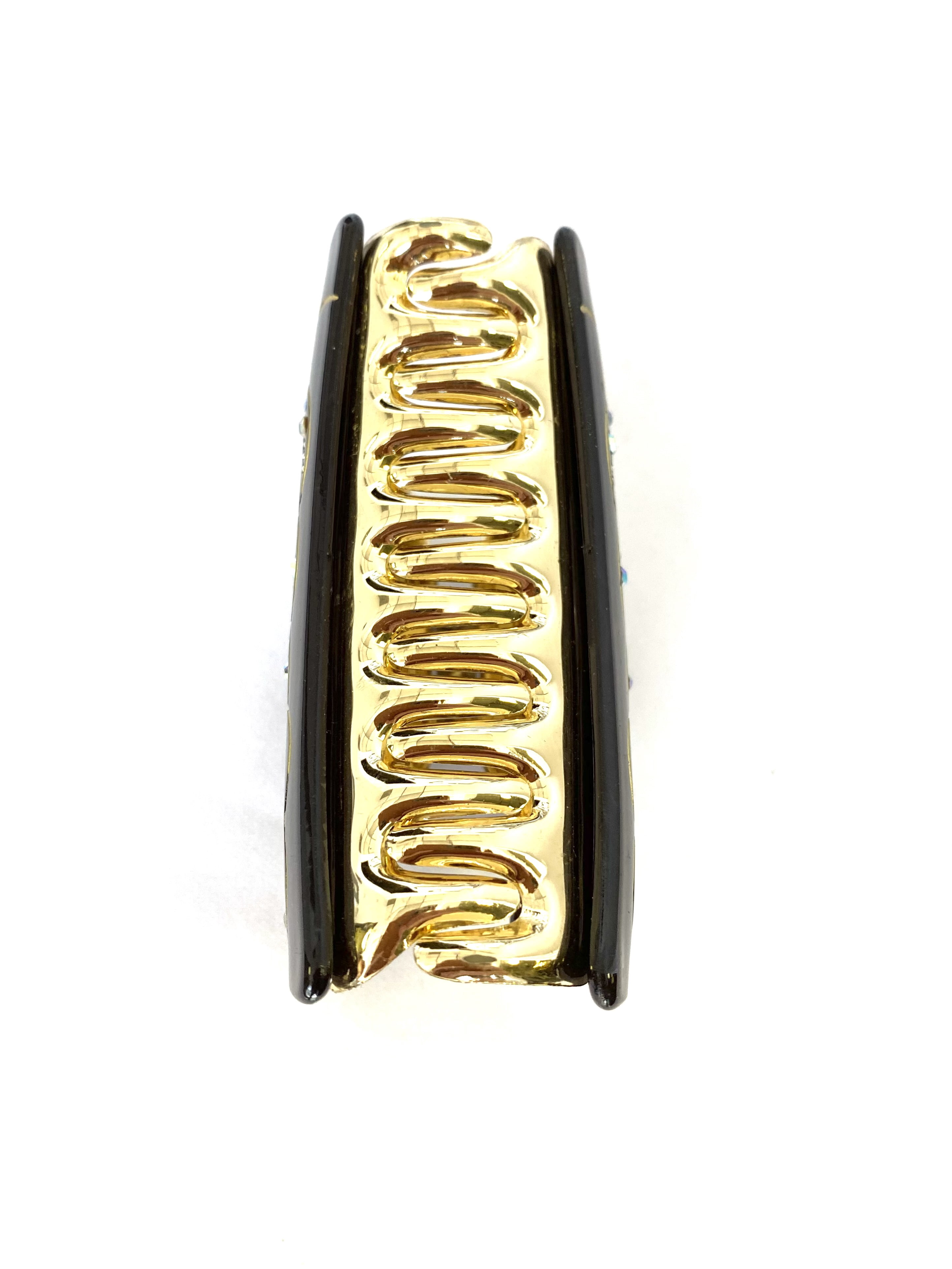 Hair Claw Hair Clips Black Marble With Gold Tulips and Crystals Pack of 12