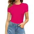 thumbnail image 3 of Women's Round Neck Short Sleeve T Shirts Basic Bodysuits, 3 of 4