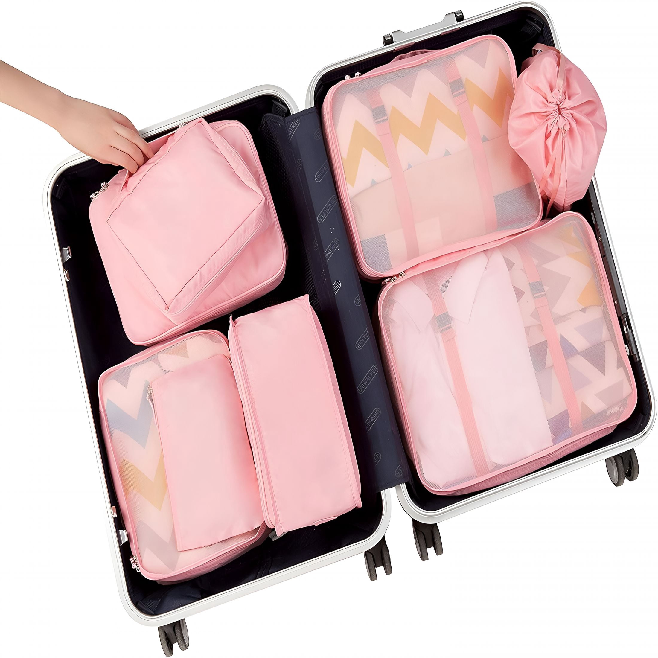 XIBUFE 8 Set Packing Cubes,Lightweight Travel Luggage Organizers with Shoe Bag,Toiletry Bag & Laundry Bag (Blush Pink)