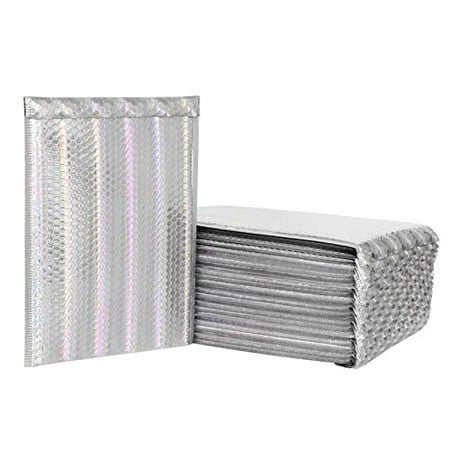 #0 25 pcs 7x9 inch metallic holographic bubble mailers padded envelopes bags with peel and seal for gift, packing and shipping, keep safe and protected, rainbow color (usable size: 6x9 inch)