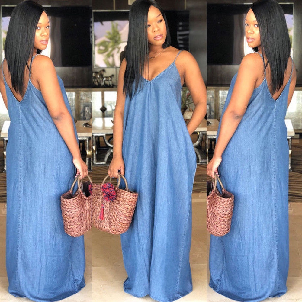 plus size blue jean maxi dress