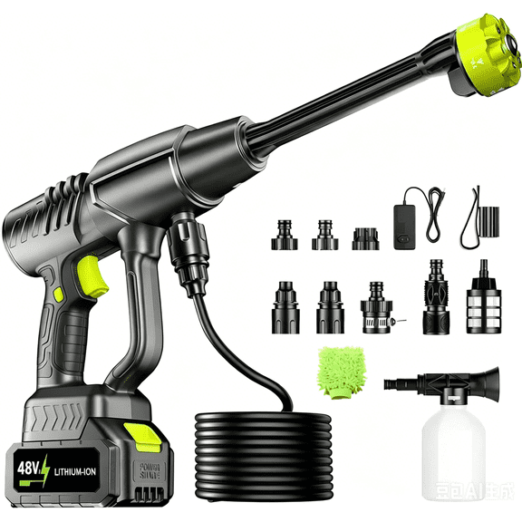 BUTOMKY 1200PSI Cordless Portable Pressure Washer, Brushless Battery Powered Handheld Car Cleaner with 30 Speed Levels, 6-in-1 Nozzle, 24FT Hose & Foam Cannon for Car Patio Garden Boat Cleaning