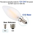 thumbnail image 2 of THTGDW-Low Voltage LED Candle Bulb, DC 12V AC 12V Input, 2W 200Lm, Warm White Light, E12 Small Base, Frosted Glass Torpedo Tip, 25W Incandescent Equivalent, 12V-24V DC Power, 3-Pack, 2 of 4