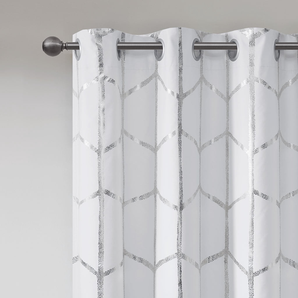 Blackout Metallic Print Grommet Top Curtain Panel (Only 1 Pc Panel)