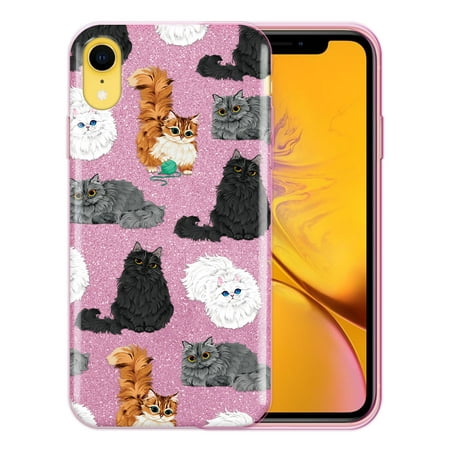 FINCIBO Pink Gradient Glitter Case, Sparkle Bling TPU Cover for Apple iPhone XR, Fluffy Haired (Best Fresh Flowers For Hair)