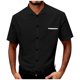 thumbnail image 2 of Camisetas Elvqul de Caballero Lino Negro Algodón Estampilla Manga Corta Playa con Solapa Botones, 2 of 6