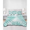 thumbnail image 2 of Quilts Twin Size Bedding Set, Teal Palm Leaves Lightweight Quilted Comforter, Summer Botanical Tropical Plants Soft Reversible Bedspread Coverlet with Pillow Covers for All Season, 68" x 86", 2 of 7