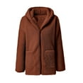 thumbnail image 6 of Otntypg Fuzzy Hoodie Jackets for Women Lightweight Casual Fall Winter Thick Warm Sherpa Fleece Teddy Coat Full Zip up Long Sleeve Oversized Hooded Outwear Tops with Pockes Brown XXL, 6 of 7