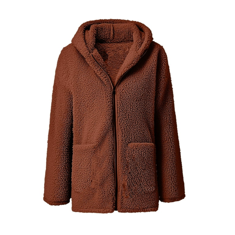 Womens Fleece Zip up Jacket with Pockets Oversized Long Plush