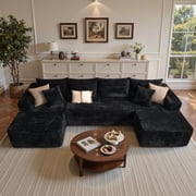 Ovios 134 Oversized U-Shaped Modular Sectional Sofa No Assembly Cloud Couch with Dual Chaise Plush Corduroy Boneless Sofa for Living Room, Black