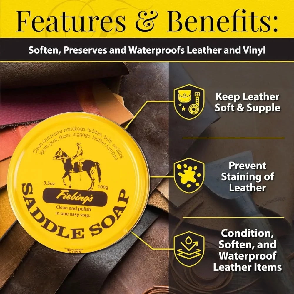 Fiebing's Yellow Saddle Soap Cleans & Lubricates Leather Saddles Boots Shoes 12 oz. 2PCK