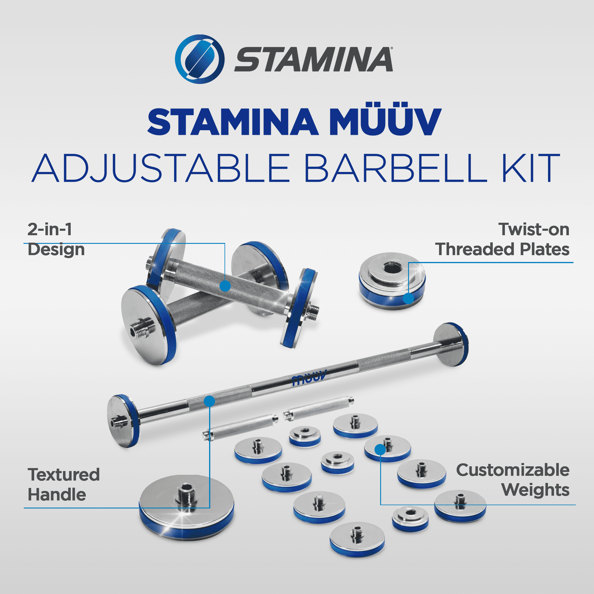 Stamina Products müüv Adjustable Barbell Set, 2-in-1 Dumbbell System for Home Gyms