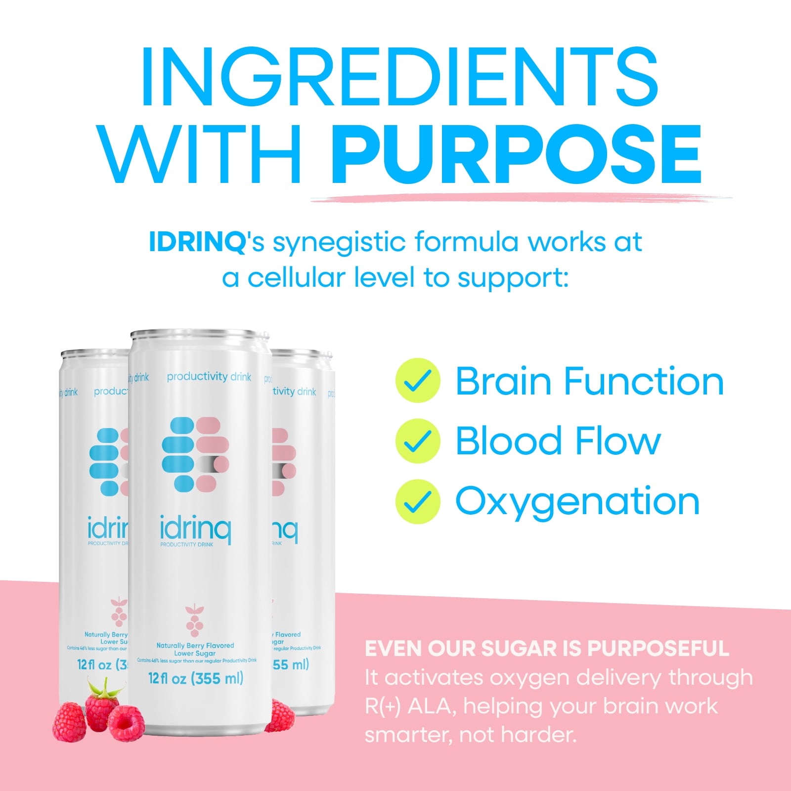 Idrinq - Low Sugar Berry, Caffeine Free Energy Drink, 12oz - 12-Count