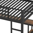 thumbnail image 6 of Queen Size Loft Bed Frame with Built-in Wardrobe, Metal Loft Bed with Desk and Storage Shelves, Woodgrain, 6 of 7