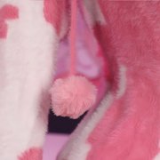 MOBBUNNY Women's Pink Milk Cow Pattern Fluffy Jumpsuit Cute Hooded Bodysuit for Homewear