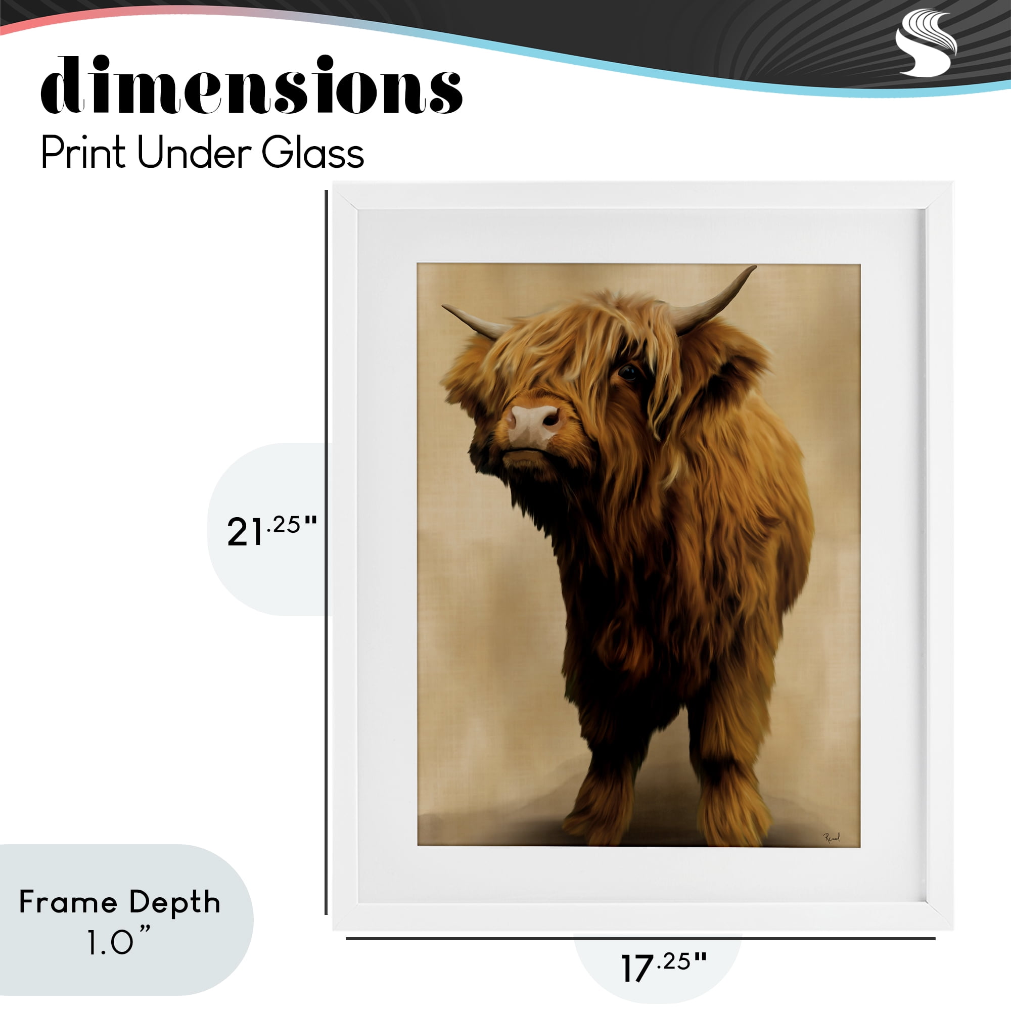 Stupell Industries Mini Highland Cow on Neutrals White Framed Print Under Glass, design by Renel Peters
