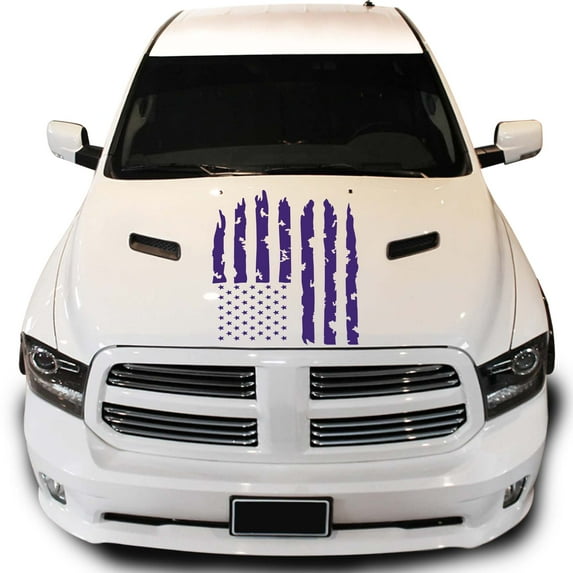 Distressed American USA US Flag Hood Vinyl Decal fits Most Pickup Trucks SUV Sedan Jeep EUA Flag Graphic Car Sticker (23" x 36", Purple)