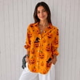 thumbnail image 4 of Nyfairy Plus Size Women's Halloween Print Long Sleeve Button Down Casual Shirt, 4 of 5