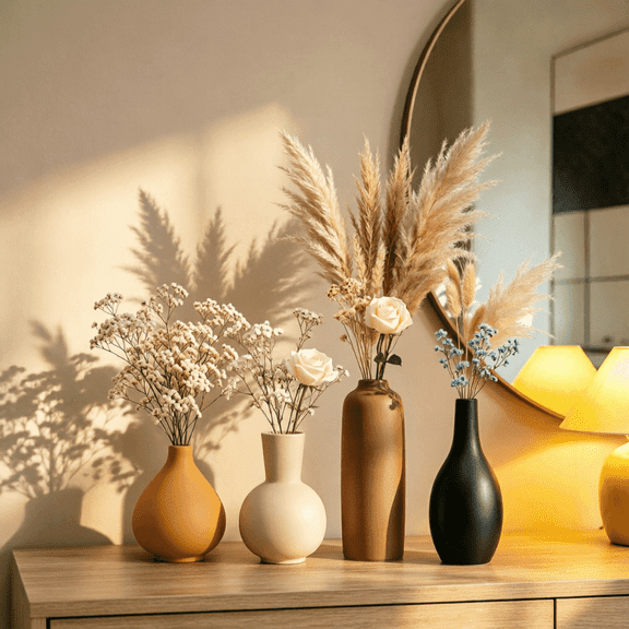 JUXIAO Ceramic Decorative Vase Set, Farmhouse Vases Home Decor Pottery Vases for Pampas Grass&Dried Flowers,Suitable for Bedroom, Living Room,Office, Bookshelf,Bathroom