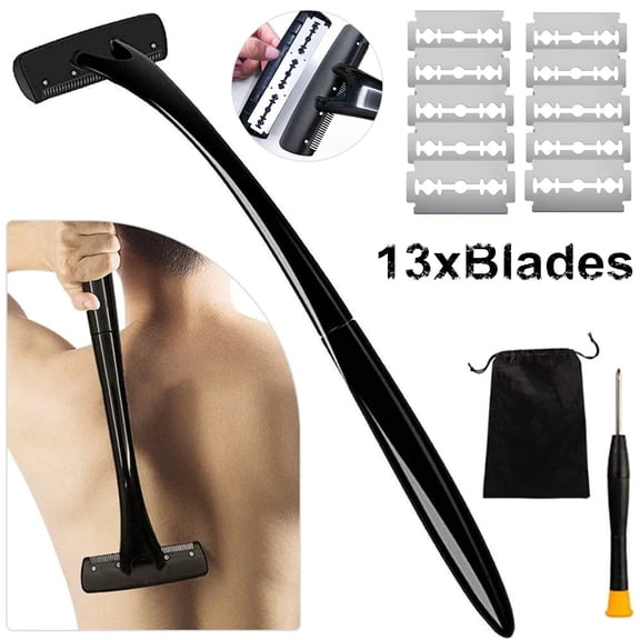 Back Hair Shaver With Long Handle Body Grooming Razor Adjustable Reach Blade Tool for Men & Women Wet Dry Use Back Hair Removal Trimmer Ergonomic Handle DIY Grooming Kit