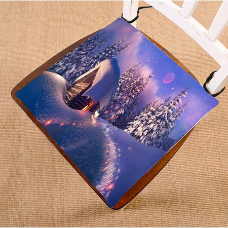

PHFZK Winter Snow Tree Chair Pad Merry Christmas Beautiful Wooden House with Glowing Window Seat Cushion Chair Cushion Floor Cushion Two Sides Size 16x16 inches