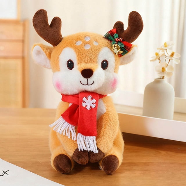 Deer Doll Toy With Scarf, Adorable Fawn Doll, Festive Gift For Children, Best Seller Christmas Ornament, Collectible Figurine, Foldable Design, Soft Fabric Materials, For Bedroom Decor