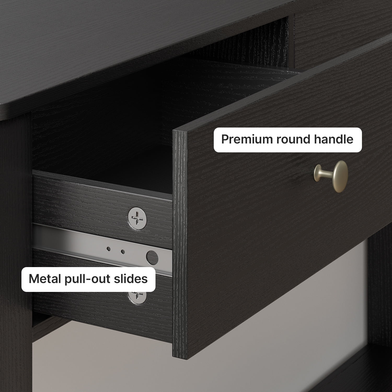 Asofer 3 Drawer Wooden Sofa Table, Modern Accent Console Table with Metal Round Handles for Entrance Hall, Black