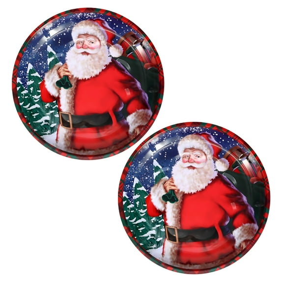 (2) Santa-Design Round Christmas Platters, 10 in – Reusable Dinner Plates & Serving Trays for Appetizers, Candies, Winter Holiday Table Decorations & Gift Supplies