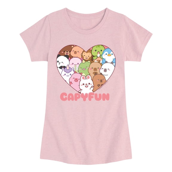 CapyFun - Capybara Heart Collage - Youth Girls Fitted Short Sleeve T-Shirt