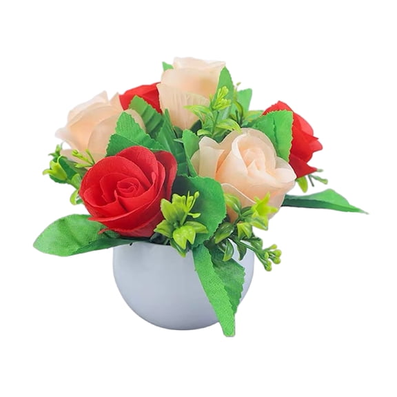 1 Pcs Artificial Flowers Kit With Pot,Artificial Silk Flowers In Pot, Fake Flowers With Vase, Small Plant Potted Decor,Faux Flower Arrangement With Pot For Home Dining Table Decor,(B,4.7x5.9 in)