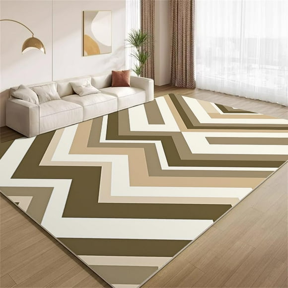 Modern Wavy Texture Stripes Area Rugs, Brown Carpet, Washable Non Slip Low Pile Soft Rug for Living Room Bedroom Office Decor Mat 3ftx4ft