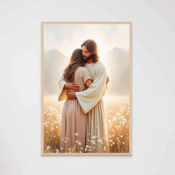 He Loves You Christian Art Jesus Hugging Girl Wall Bible Prints Children, Unframed Paper Poster 8x10in