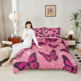 thumbnail image 4 of Feelyou Romantic Butterfly Animal Bedding Comforter Set, Pink Bling Stars Twin Comforter Sets, Modern Fashion Style Reversible Bedding Set, Lightweight Room Decor, 2 Pieces, 4 of 8
