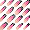 thumbnail image 4 of Ombre French Tip Press on Nails Long Square Fake Nails with Rhinestones Flower Lines Polka Dots Designs Pink Yellow Gradient Glue on Nails Nude Full Cover Stick on Nails for Women 24Pcs Nude-1 Black, 4 of 4
