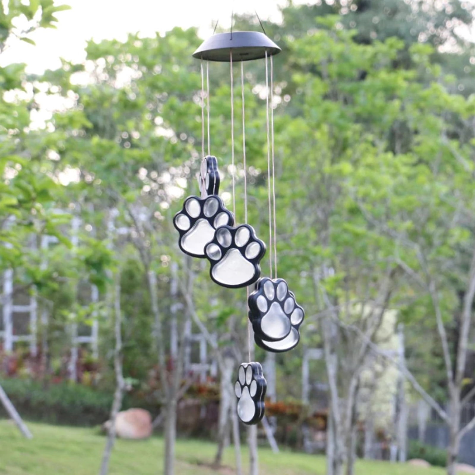 Outdoor Solar Led Wind Chime Lights Pet Pawprint Pets Keepsake Waterproof Color Changing Wind Chime