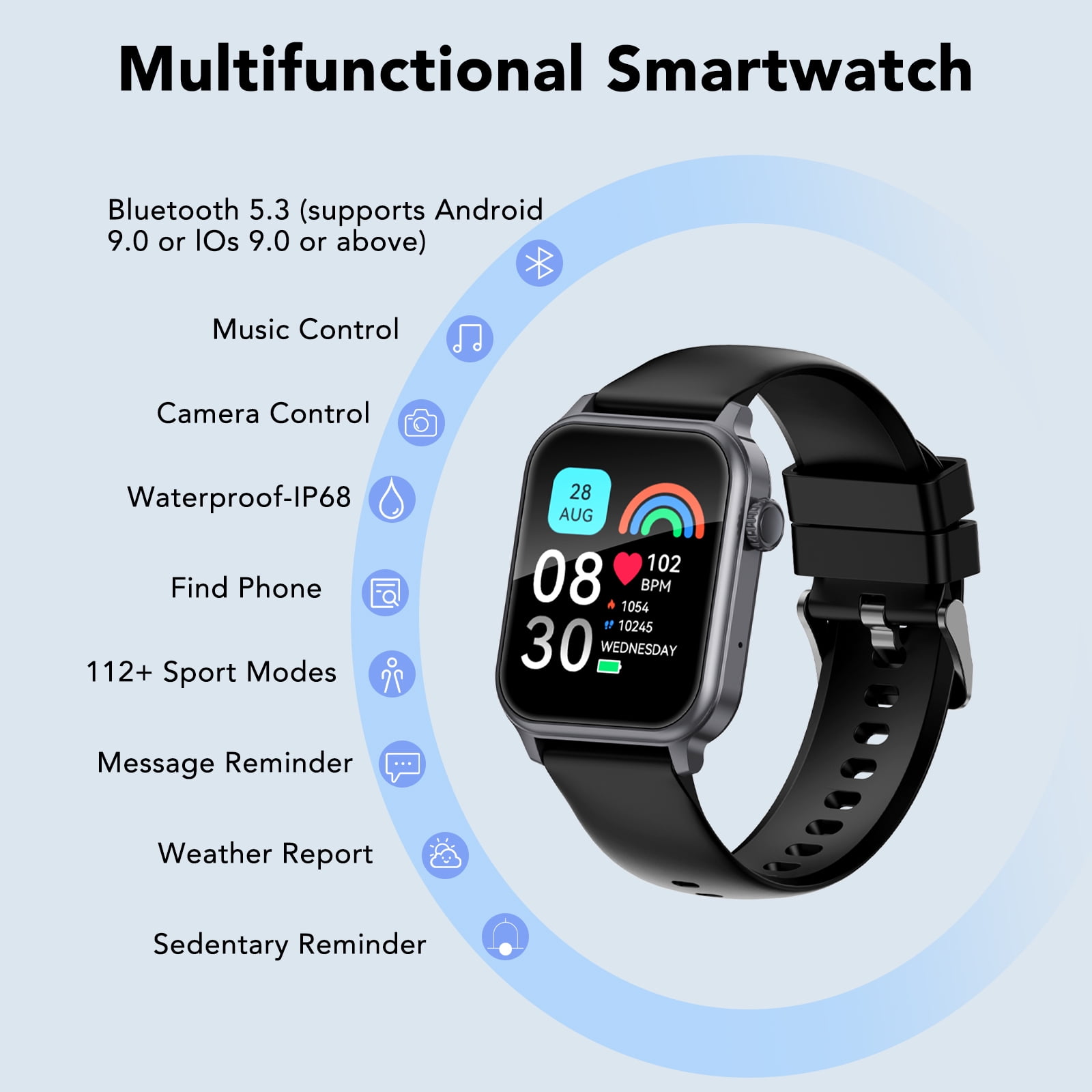 Tikland Smart Watches for Men Women, Smartwatch Fits for iPhone Android 1.83" HD Fitness Tracker with Call Function, 600 mAh 30 Day Battery Life, 110+ Sport Modes, Fitness Watch, IP68 Waterproof