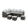 thumbnail image 4 of CozyHom 7 Pcs Outdoor Patio Sectional Dining Table Furniture Sofa Sets All Weather PE Wicker Rattan Conversation Set With Ottoman and Cushions, Gray, 4 of 15