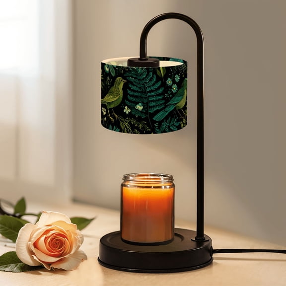 Candle Warmer Lamp with Timer Dimmer Green Birds Fern Leaves Blue Flowers Dark Botanical Candle Lamp Warmer for Jar Candle with 4 Bulbs Birthday Gifts for Women House Warming Gifts