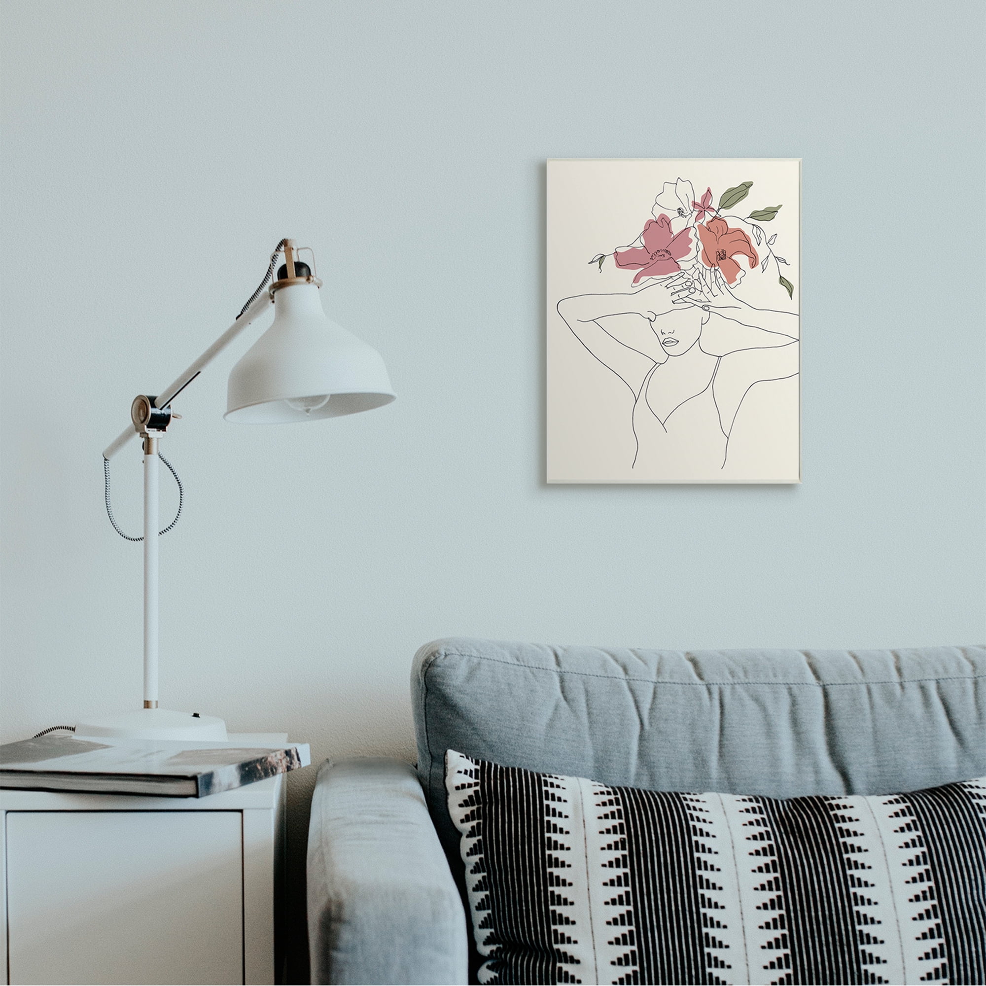 Stupell Industries Female Linework Pose Tropical Flower Sketch Wall Plaque by Melissa Wang