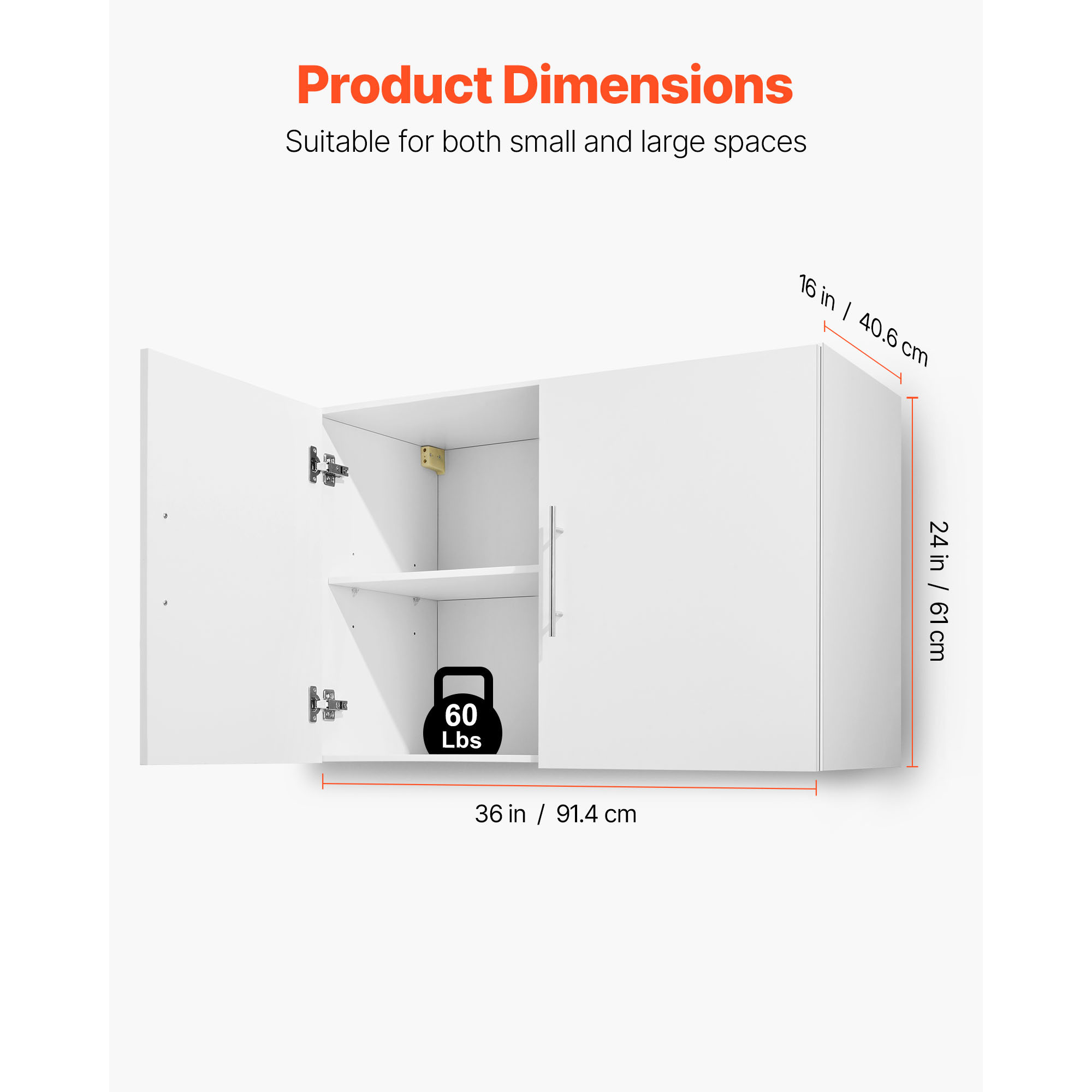 KFFKFF Laundry Room Wall Cabinet, 2-Tier Wall-Mounted Storage Unit with Adjustable Shelf, 36-Inch Cupboard with Double Doors, Suitable for Kitchen, Bathroom, or Laundry, 16 x 36 x 24 in (D x W x H)