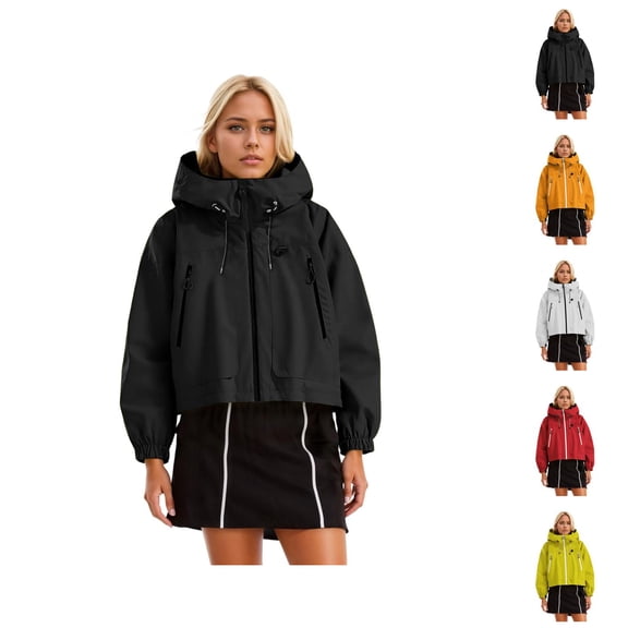Rain Jacket for Women Outdoor Lightweight Windproof Waterproof Zip Up Hooded Windbreaker with Pockets Outerwear