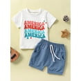 thumbnail image 2 of Bagilaanoe 4th of July Clothes for Toddler Baby Boys Short Sleeve Letter Print T-Shirts Tops + Shorts 3T 4T 5T 6T Kids Independence Day Outfits 2pcs Short Pants Set, 2 of 8