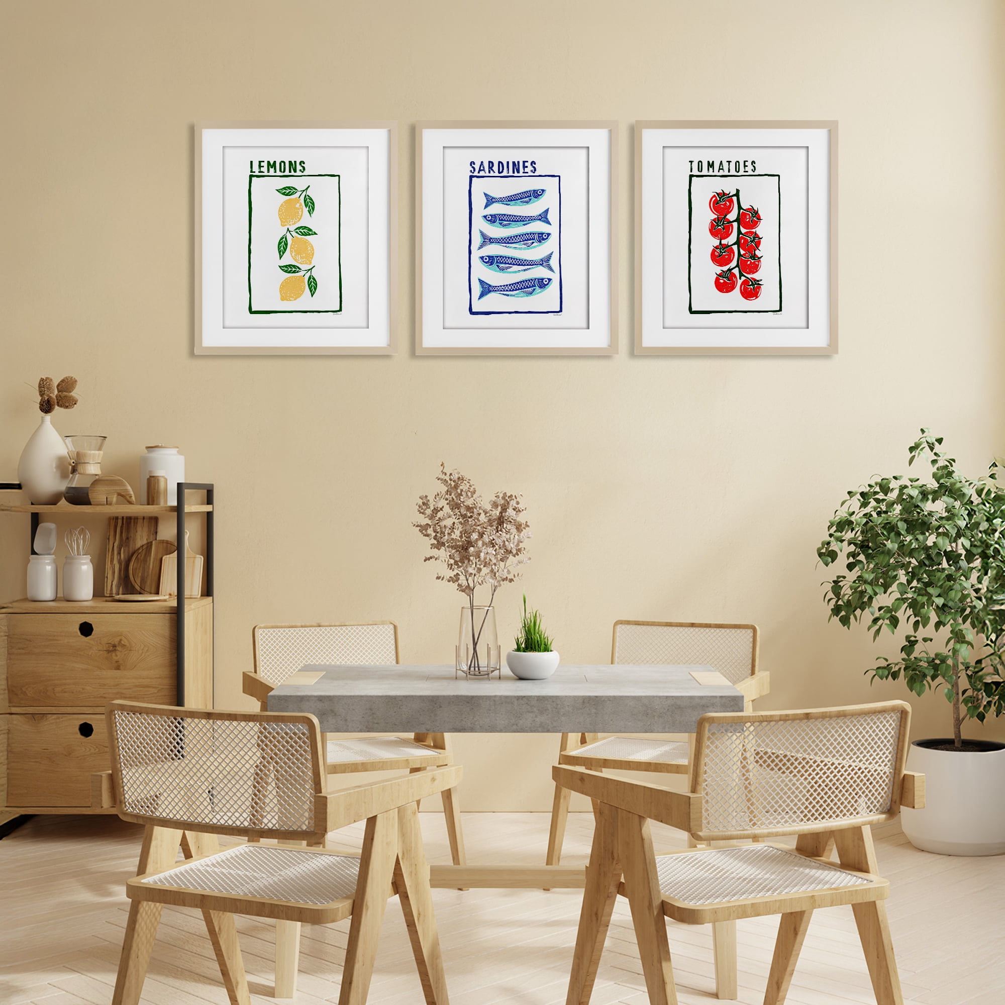 Stupell Industries Healthy Summer Foods 3 Piece Birch Framed Print Under Glass Set, design by Amanda Greenwood