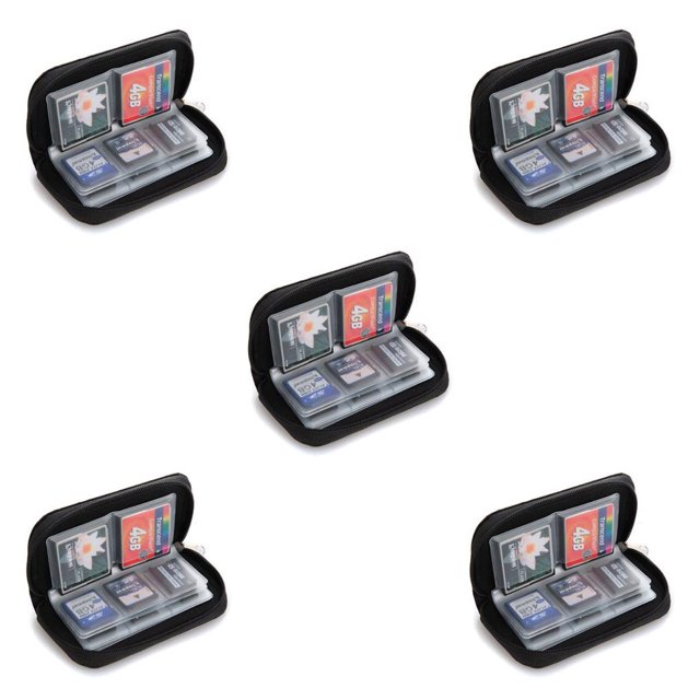 senveriont Camcorder Memory Card Holder Bag 24-cavity Storage Case Traveling Padded Interior CF Cards Carrying Pouch Protector Black 5Set