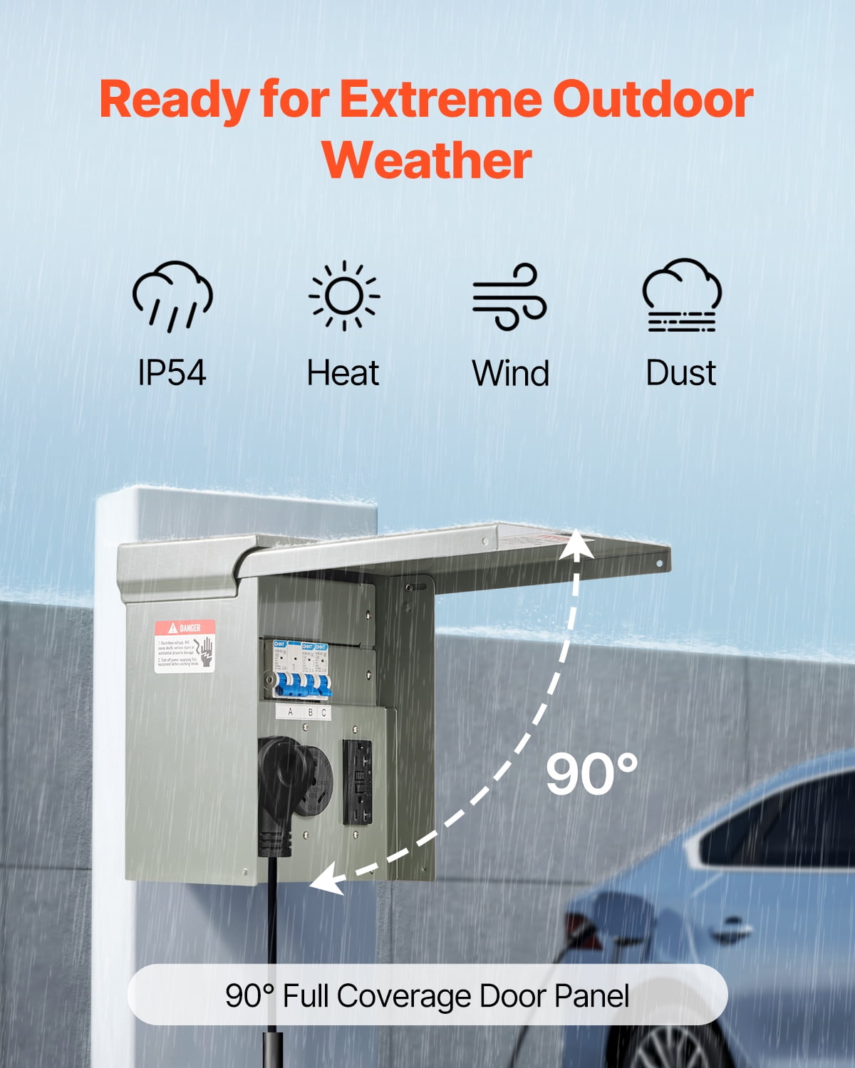 VEVOR Temporary Power Outlet Panel,20 30 50 Amp, RV EV Electrical Outlet Panel, with NEMA 50 Amp NEMA 30 Amp GFCI 20 Amp Receptacle Installed, Pre-Wired IP54 Weatherproof Box,for RV Camper Motorhome