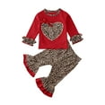 thumbnail image 2 of Baby Girl 2 Piece Outfit, Leopard Long Sleeve Heart Tops + Bell-Bottoms Flare Pants Clothes Set, 2 of 6