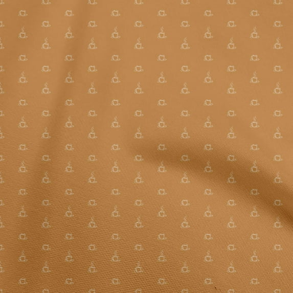 oneOone Cotton Cambric Orange Fabric Coffee Cup Diy Clothing Quilting Fabric Print Fabric By Yard 56 Inch Wide